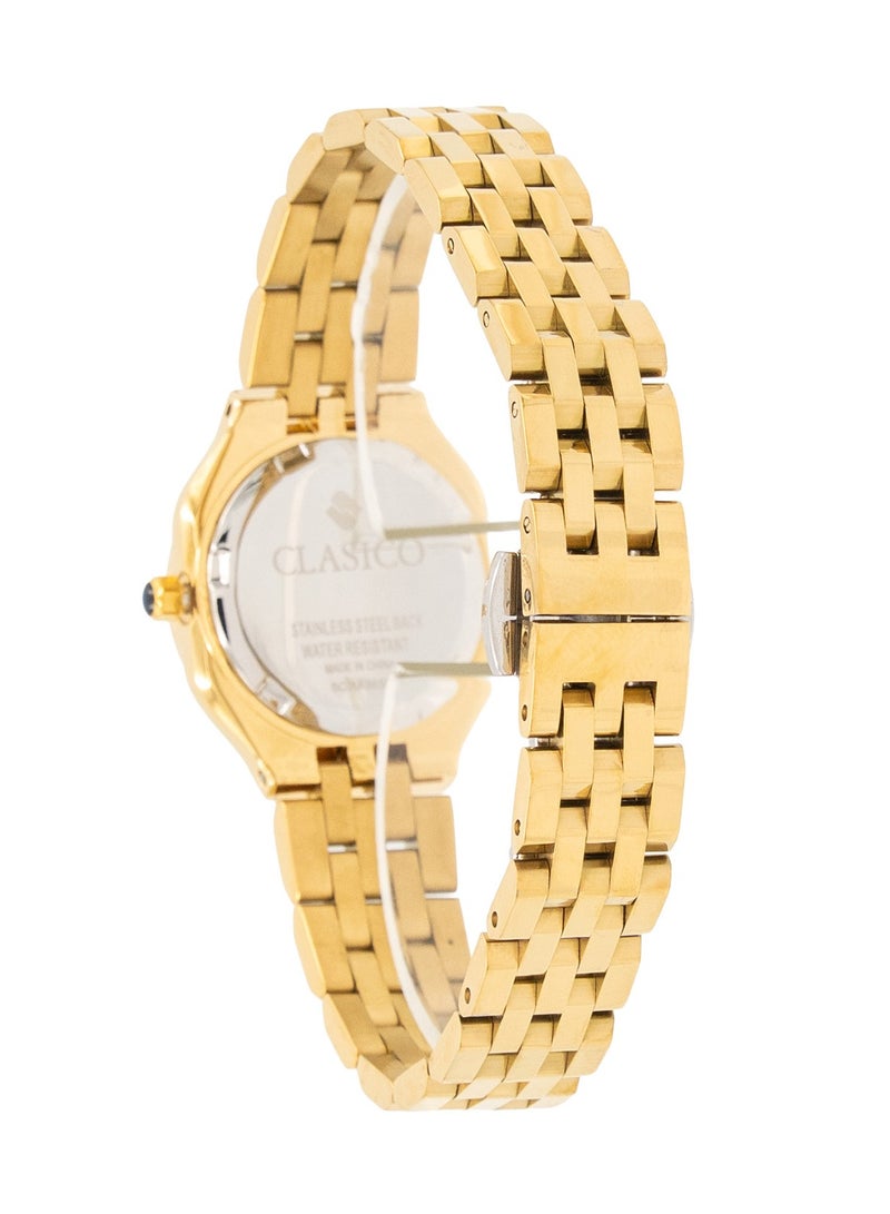 Clasico ساعة نورة النسائية الفاخرة التناظرية 30 مم - قرص عربي ذهبي مع إطار كريستالي وسوار ذهبي، حركة كوارتز - Image 4