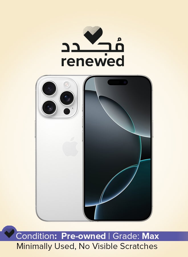 ابل  مجدد - آيفون 16 برو ماكس 256 جيجابايت أبيض تيتانيوم 5G مع فيس تايم - النسخة الدولية - Image 1