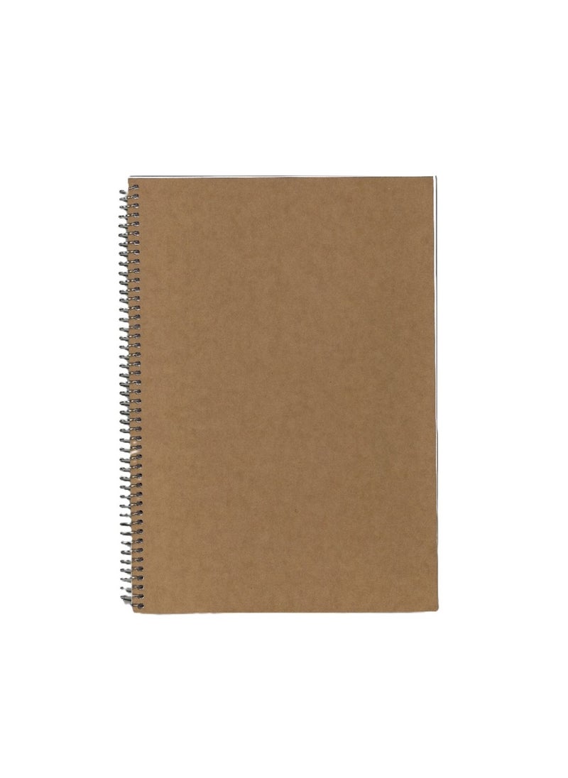 PARTNER - 1-Piece A5 Size Spiral Binded Ruled Notebook 100 Sheets Kraft Brown Cover White Sheets - Image 1