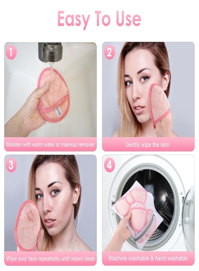 SINLAND Reusable Makeup Remover Pads For Face,Eye,Lips Microfiber Gentle Facial Cleansing Cloths for All Skin Types Friendly for Makeup Remover With Laundry Bag 5.1inchx3.93inch Pink Pack of 6 - Image 3