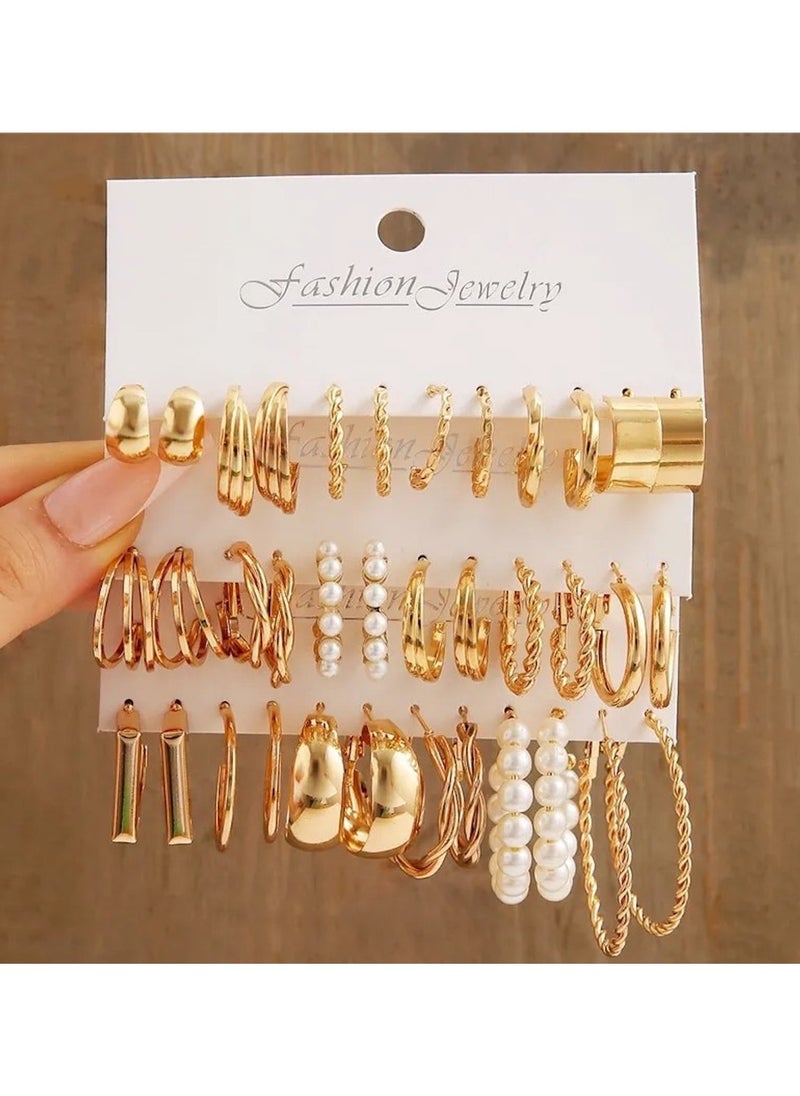 Huitich 18-Pair Gold Colour Tone Hoop Earrings Set – Assorted Sizes & Designs  - Image 2