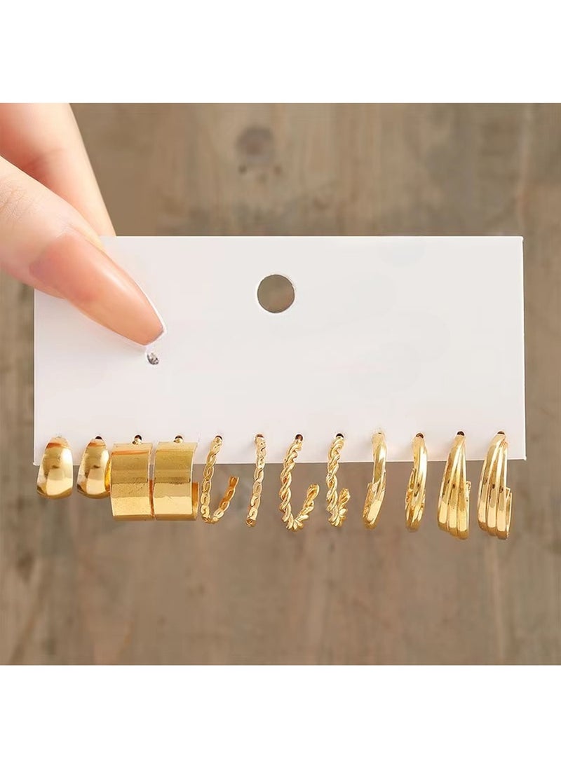 Huitich 18-Pair Gold Colour Tone Hoop Earrings Set – Assorted Sizes & Designs  - Image 3