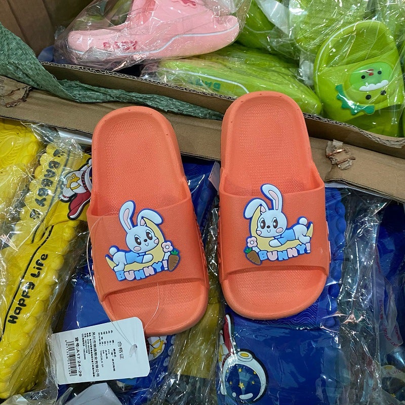 Shunzumei cartoon little dinosaur and Bunny PVC integrated molding injection plastic childrens boys and girls slippers Orange