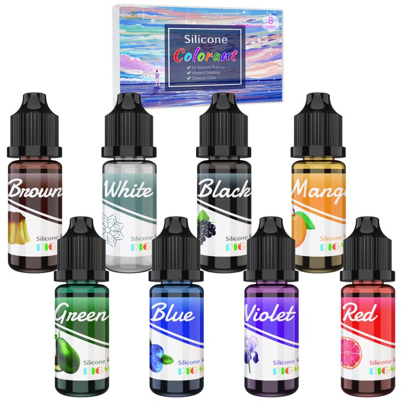 DecorRom Silicone Rubber Pigment - 8 Colors Liquid Silicone Coloring Dye for Silicone Mold Making, Molding and Casting - Vibrant Silicone Color for Resin Molds Making, Statues DIY Manual Making - 10ml Each - Image 1