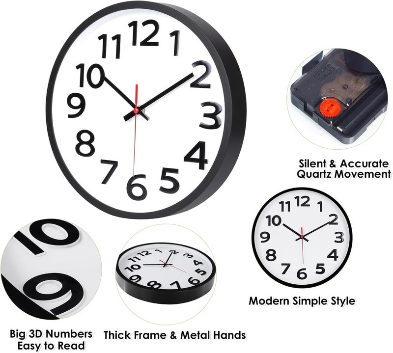 Crosstime Wall Clock 12 Inch Silent Non-Ticking Big Numbers Easy to Read Wall Clocks Decorative for Office School Bedroom Home - Image 3