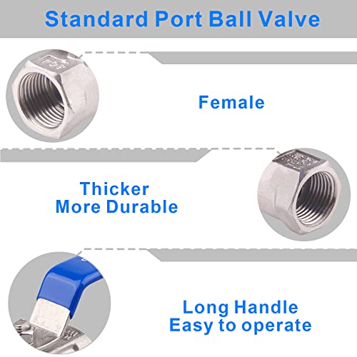 DERNORD Stainless Steel Ball Valve 1PC Type 3/8 Inch NPT Standard Port for Water, Oil, and Gas (3/8 Inch Ball Valve) - Image 5