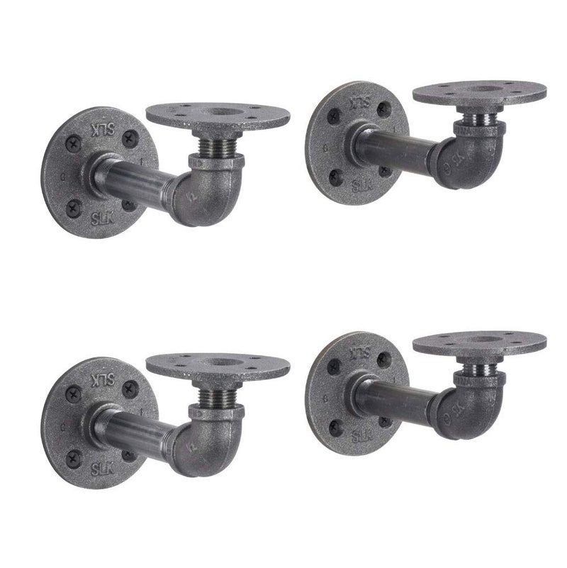 PIPE DECOR Industrial Pipe Shelf Brackets 4 Inch 4 Pack Wall Mounted Double Flange Floating Shelf Hardware Rustic VintageStyle Shelving Support Set