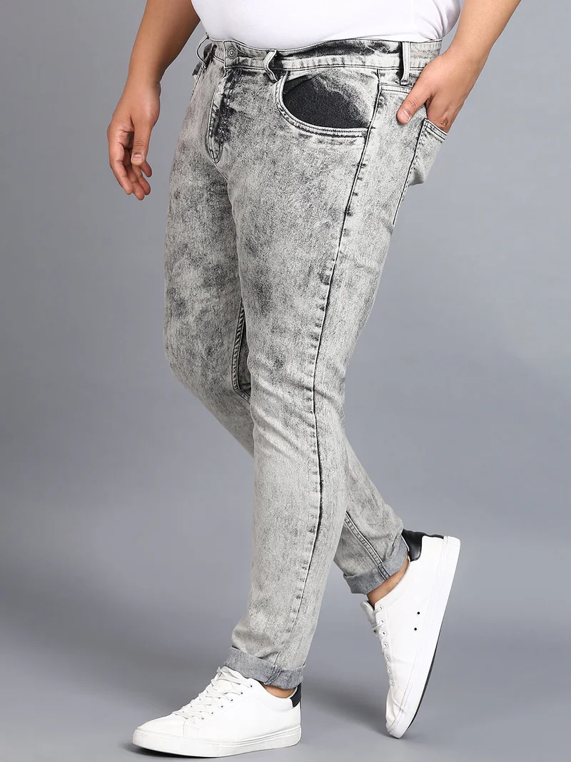Urbano Fashion  Urbano Plus Men's Ice Grey Regular Fit Washed Jeans Stretchable  | Best Price UAE