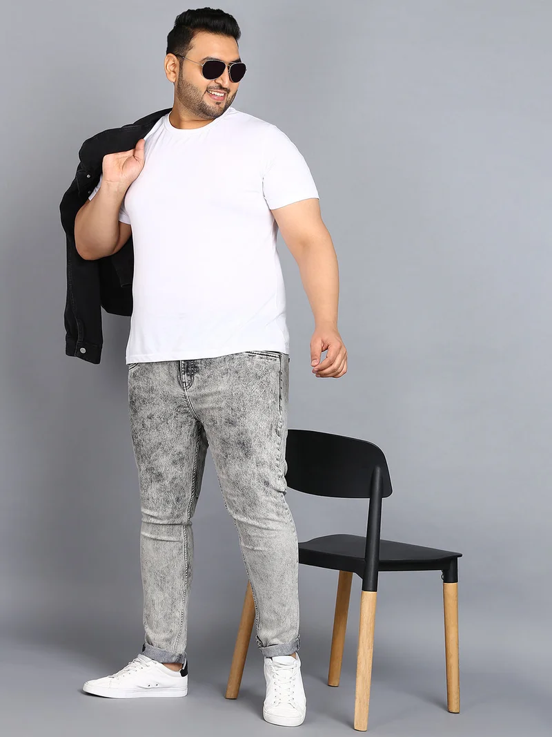 Urbano Fashion  Urbano Plus Men's Ice Grey Regular Fit Washed Jeans Stretchable  | Best Price UAE