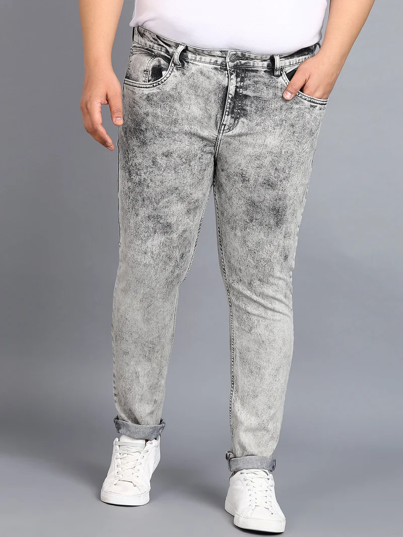 Urbano Plus Men's Ice Grey Regular Fit Washed Jeans Stretchable