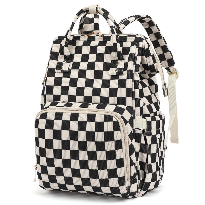 Dezcrab Baby Diaper Bag Backpack for Mom, Large Capacity Travel Nappy Bag for Boys & Girls with Stroller Straps (Corduroy Checkered Black) - Image 1