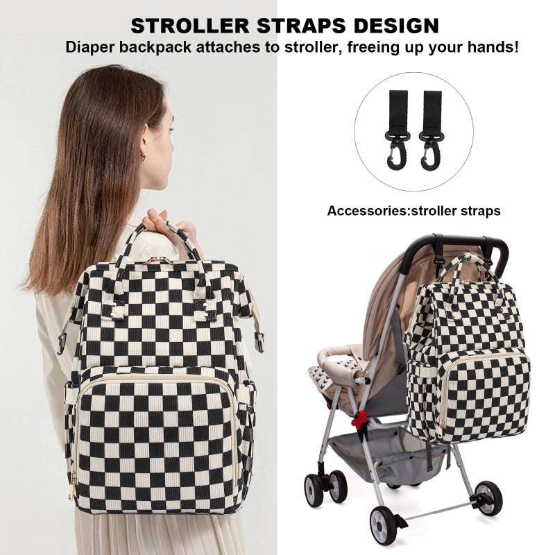 Dezcrab Baby Diaper Bag Backpack for Mom, Large Capacity Travel Nappy Bag for Boys & Girls with Stroller Straps (Corduroy Checkered Black) - Image 2