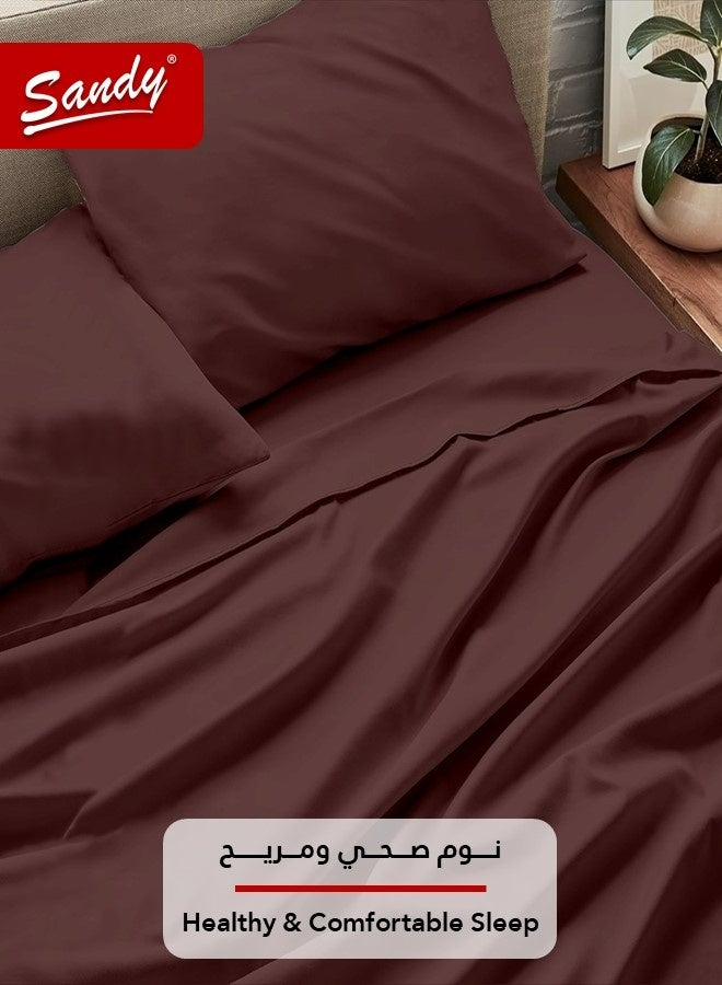 ساندي طقم شراشف سرير ساندي فاخر بجودة الفنادق شرشف مسطح وشرشف مطاط مع أغطية مخدات، طقم من أربعة قطع، شديد النعومة وجيد التهوية وبارد, مقاس نفرين كينج (259 × 274 سم & 200 × 200 +30 سم), بني عودي - Image 3