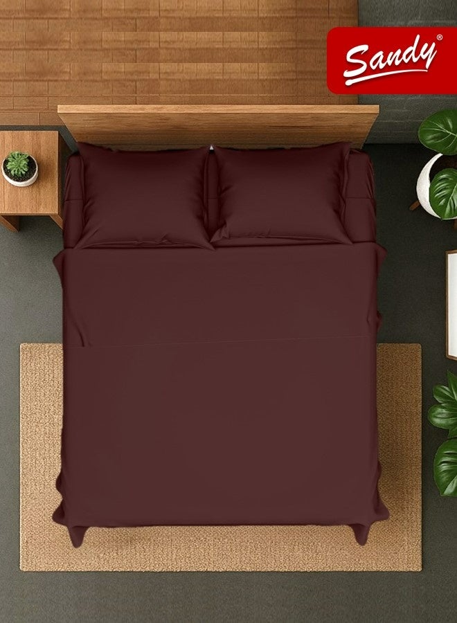 ساندي طقم شراشف سرير ساندي فاخر بجودة الفنادق شرشف مسطح وشرشف مطاط مع أغطية مخدات، طقم من أربعة قطع، شديد النعومة وجيد التهوية وبارد, مقاس نفرين كينج (259 × 274 سم & 200 × 200 +30 سم), بني عودي - Image 1