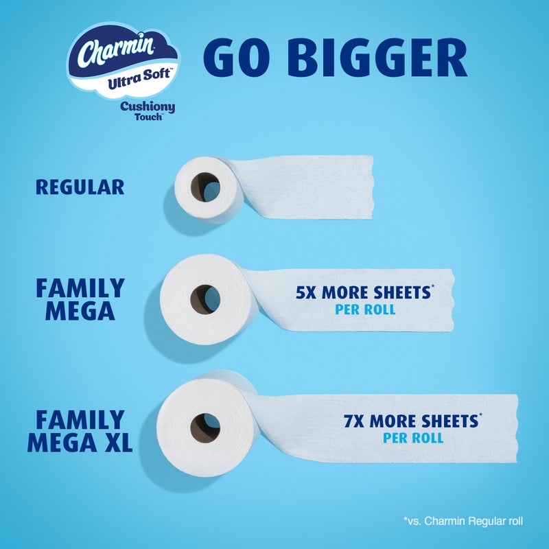Charmin Toilet Paper Ultra Soft Cushiony Touch, 18 Family Mega Rolls = 90 Regular Rolls - Image 5