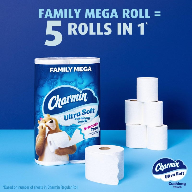 Charmin Toilet Paper Ultra Soft Cushiony Touch, 18 Family Mega Rolls = 90 Regular Rolls - Image 4