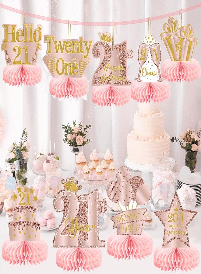 MOORAY 9Pcs 21st Birthday Decorations Pink Rose Gold Honeycomb Centerpieces for Women Girls,Happy 21st Birthday Table Centerpieces Party Supplies,Twenty-One Year Old Birthday Table Toppers Decor - Image 5