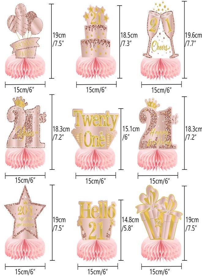 MOORAY 9Pcs 21st Birthday Decorations Pink Rose Gold Honeycomb Centerpieces for Women Girls,Happy 21st Birthday Table Centerpieces Party Supplies,Twenty-One Year Old Birthday Table Toppers Decor - Image 2