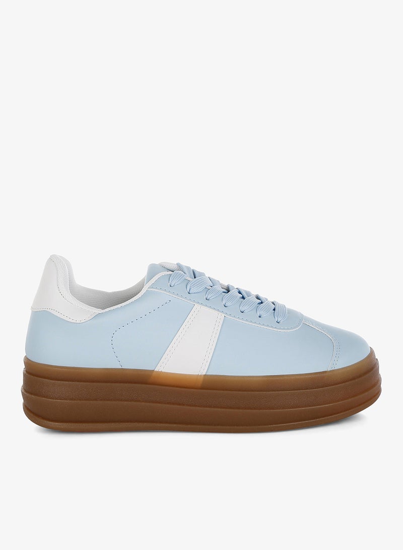 London Rag Faux Leather Lace-Up Sneakers in Light Blue - Image 1