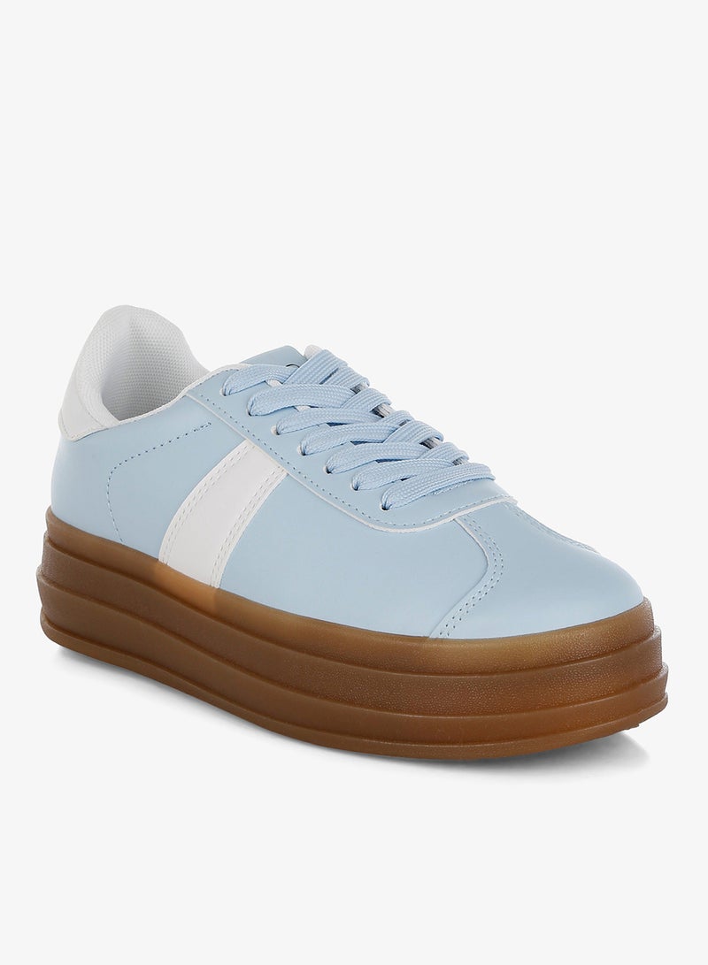London Rag Faux Leather Lace-Up Sneakers in Light Blue - Image 2