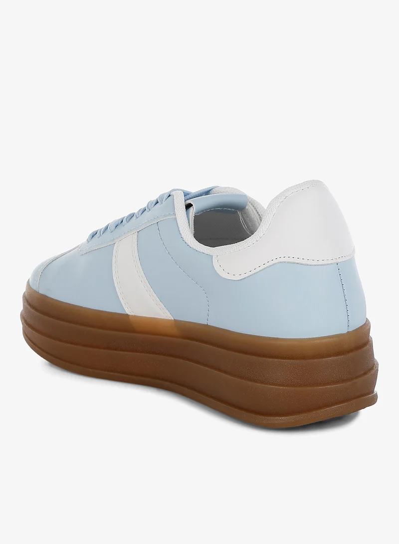 London Rag Light Blue Faux Leather Lace-Up Sneakers in Light Blue for Women | Best Price UAE