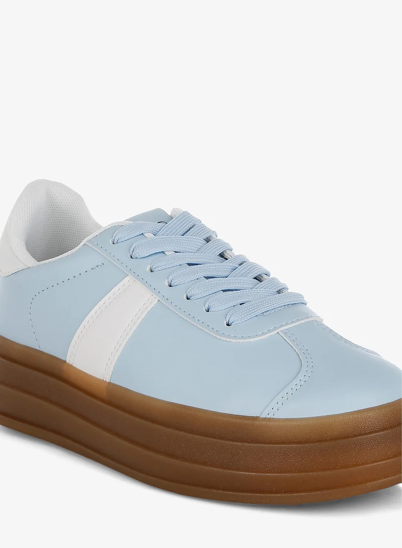 London Rag Light Blue Faux Leather Lace-Up Sneakers in Light Blue for Women | Best Price UAE