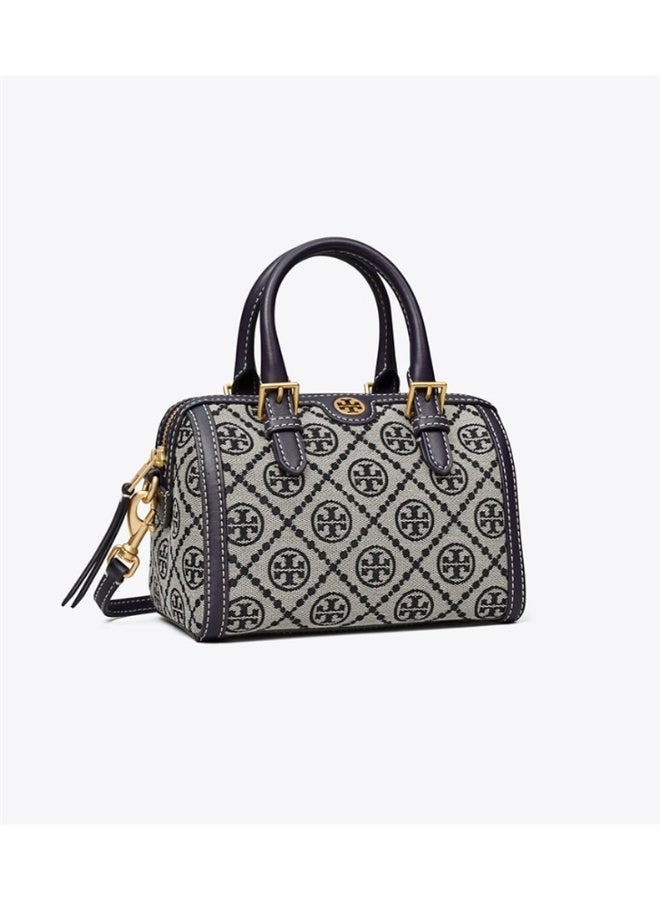 Burch TB Women's T Monogram Jacquard Barrel Petite Bag Tory Navy - Image 1