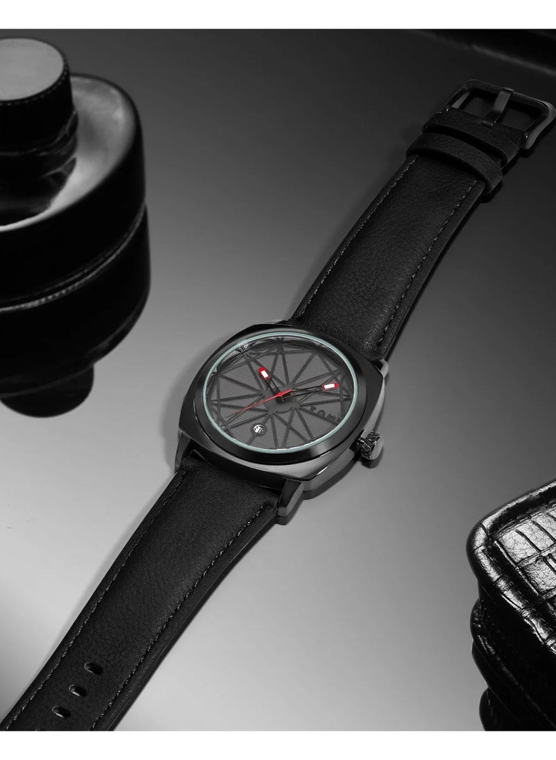 TOMI Spider Man Edition Unisex Analog Wrist Watch for Men & Women, Black Leather Strap, Stylish Geometric Dial, Date Display, Fashion Casual Watch - Image 4