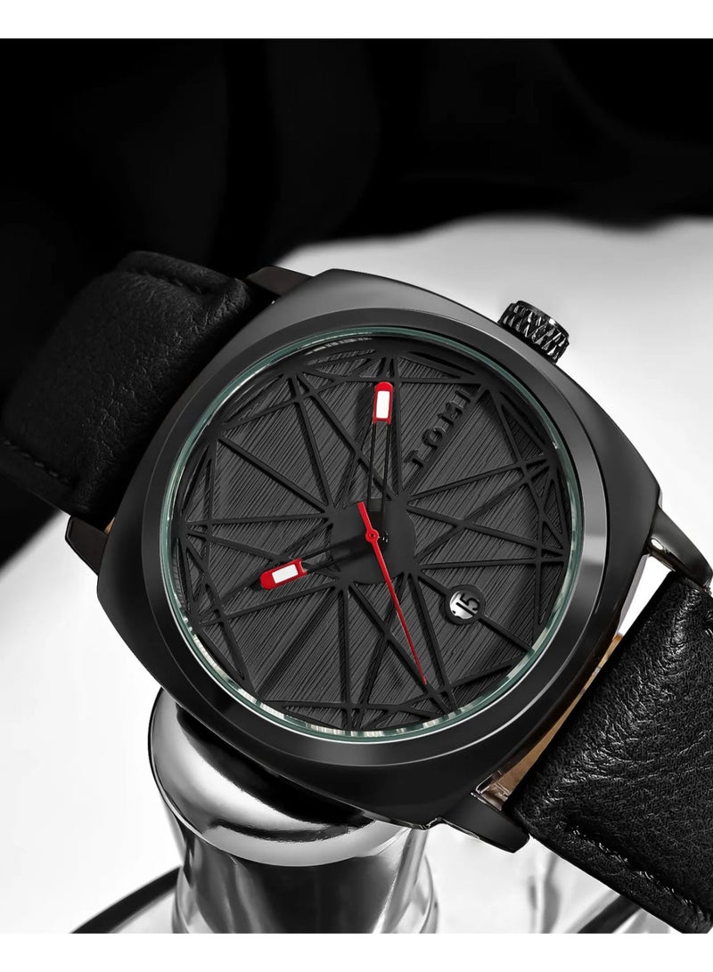 TOMI Spider Man Edition Unisex Analog Wrist Watch for Men & Women, Black Leather Strap, Stylish Geometric Dial, Date Display, Fashion Casual Watch - Image 3