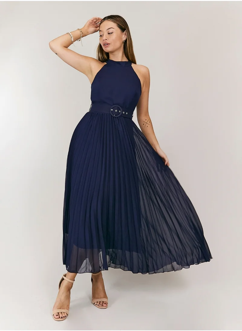 Style Cheat Luisa Belted Pleated Maxi Dress