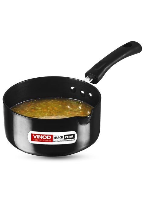 Vinod Black Pearl Hard Anodised Saucepan 17 Litre 16 cm 325 mm Thick Easy Pour Spout Bakelite Handle Scratch Proof Induction and Gas Base 2 Year Warranty
