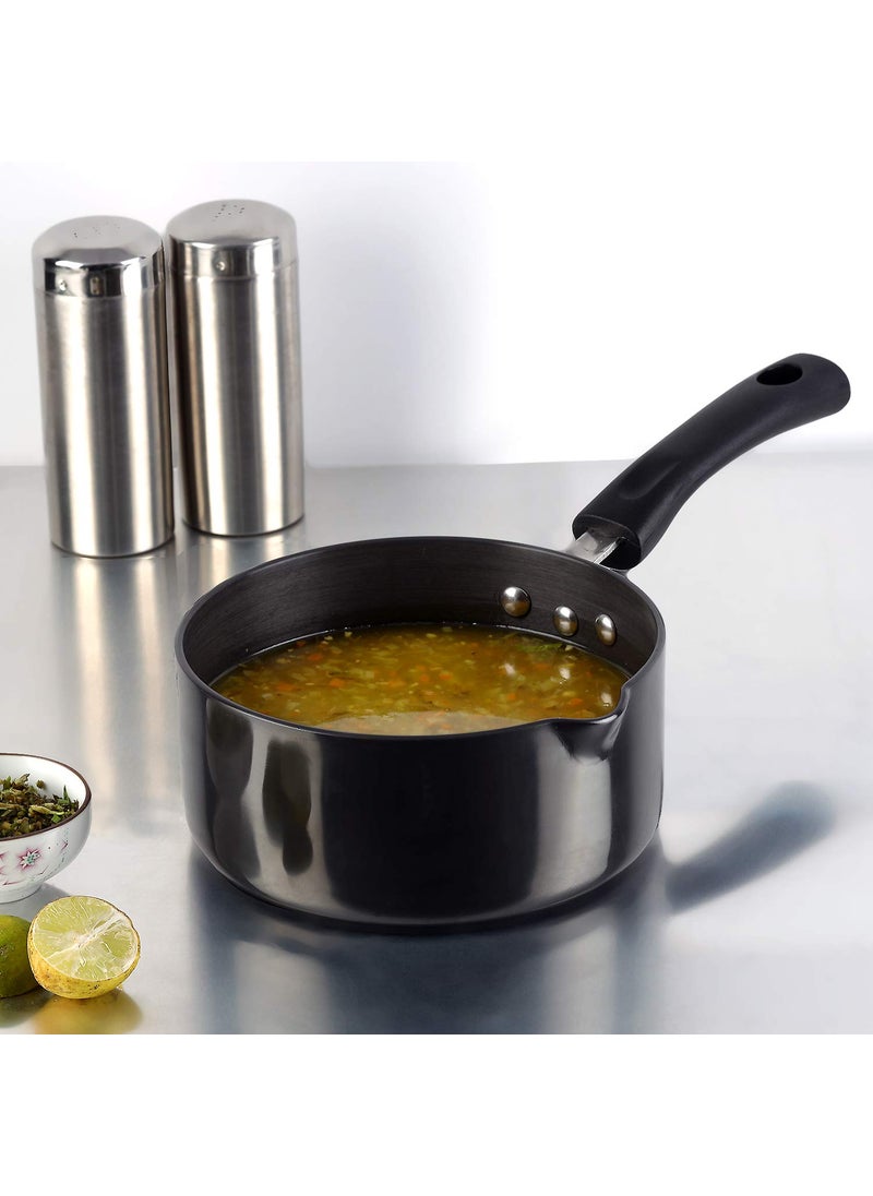 VINOD - Vinod Black Pearl Hard Anodised Saucepan 17 Litre 16 cm 325 mm Thick Easy Pour Spout Bakelite Handle Scratch Proof Induction and Gas Base 2 Year Warranty - Image 1