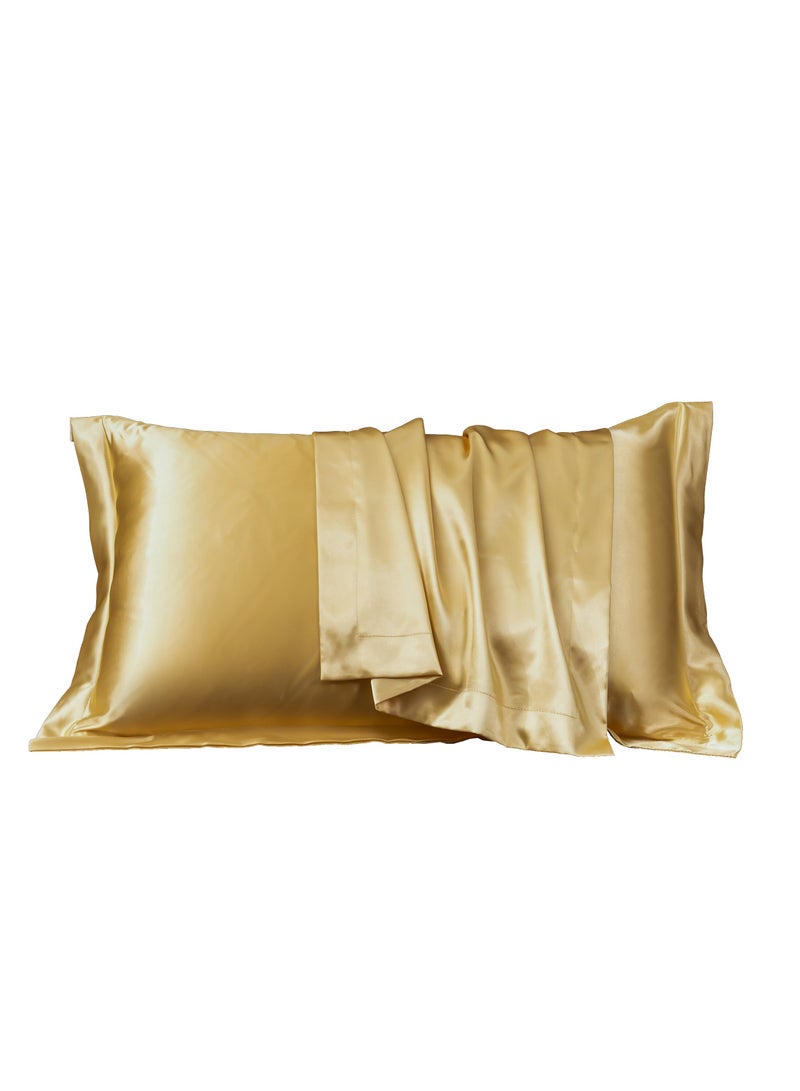 [2-Pack Silk Pillowcases] 2-Pack Luxurious Mulberry Silk Pillowcases, Satin Weave, Hypoallergenic | Polyester, Solid Color, Envelope Closure, Hand Wash Only, 120-140Gsm，Apricot  - Image 2