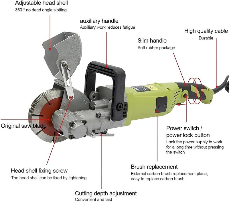 Wall Chaser, 7500r/min Groove Cutting Machine With 5 Blades, 0-37mm Adjustable Depth, 33mm Max Width For Brick Marble Floor(Rojo) - Image 2