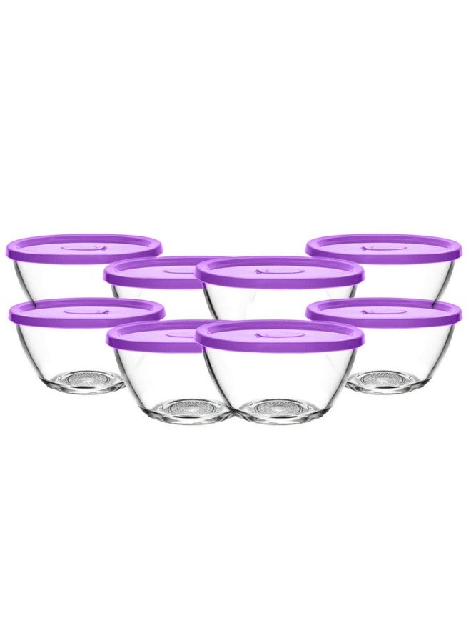 Brezzycloud Set of 8 Glass Mixing Bowl with Lid B16FL - 435ml - Transparent Glass (Set of 8, Lid Color Random) - Image 1