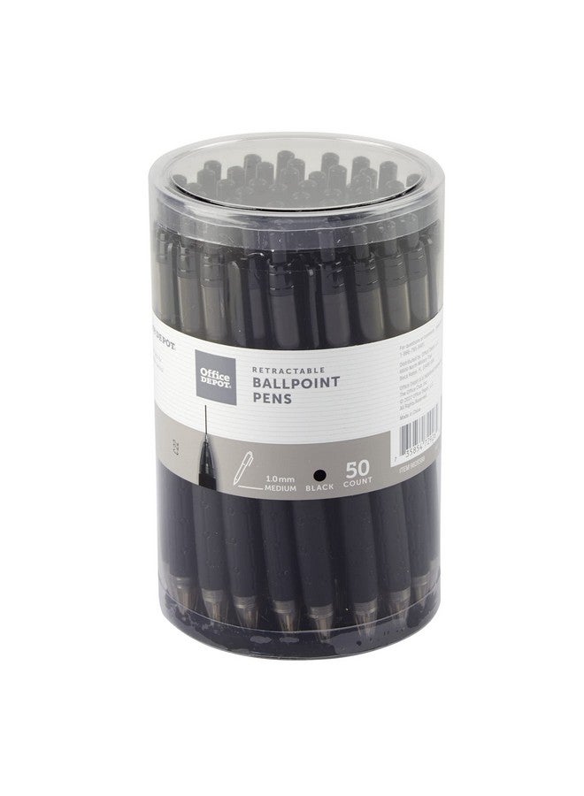 Office Depot ® Brand Retractable Ballpoint Pens With Grips, Medium Point, 1.0 Mm, Black Barrels, Black Ink, Pack Of 50 Pens - Image 1