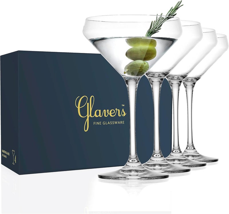 Glaver's Martini Glasses Set of 4 Cocktail Glasses, 10.5 Ounce Stemmed Margarita Glasses, for Bar, Martinis, Cosmopolitan, Gimlet, Elegant Packaging - Image 1