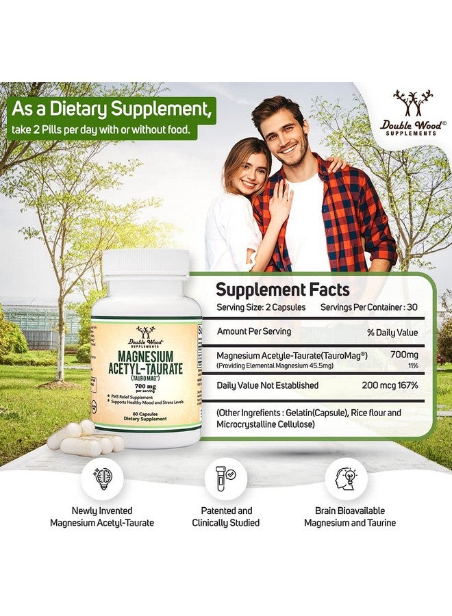 Double Wood Supplements Pplement (Magnesium Acetyltaurate (Tauromag)) Novel And Patented Form Of Magnesium For Pms Mood Swing And Cramp Relief (60 Capsules 350Mg) By Double Wood Supplements - Image 5