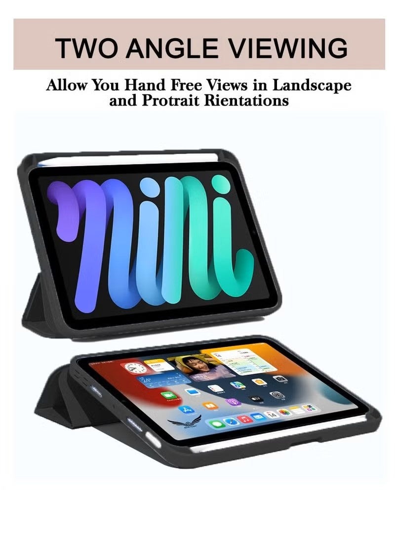 Cat - Cot iPad Mini 7 Cover with Pencil Holder Silicone Smart Folding Case Compatible with Apple iPad Mini 7 2024 8.3 Inch - Black - Image 3