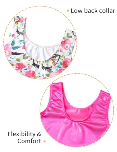 Nokecina Gymnastics Leotards for Girls Two Pack Size 6-7 Years Old Shiny White Rose Dance Outfit Green Pink Bodysuit - Image 4