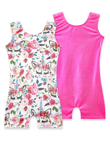 Nokecina Gymnastics Leotards for Girls Two Pack Size 6-7 Years Old Shiny White Rose Dance Outfit Green Pink Bodysuit - Image 1