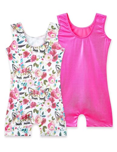 Nokecina Gymnastics Leotards for Girls Two Pack Size 6-7 Years Old Shiny White Rose Dance Outfit Green Pink Bodysuit - Image 2