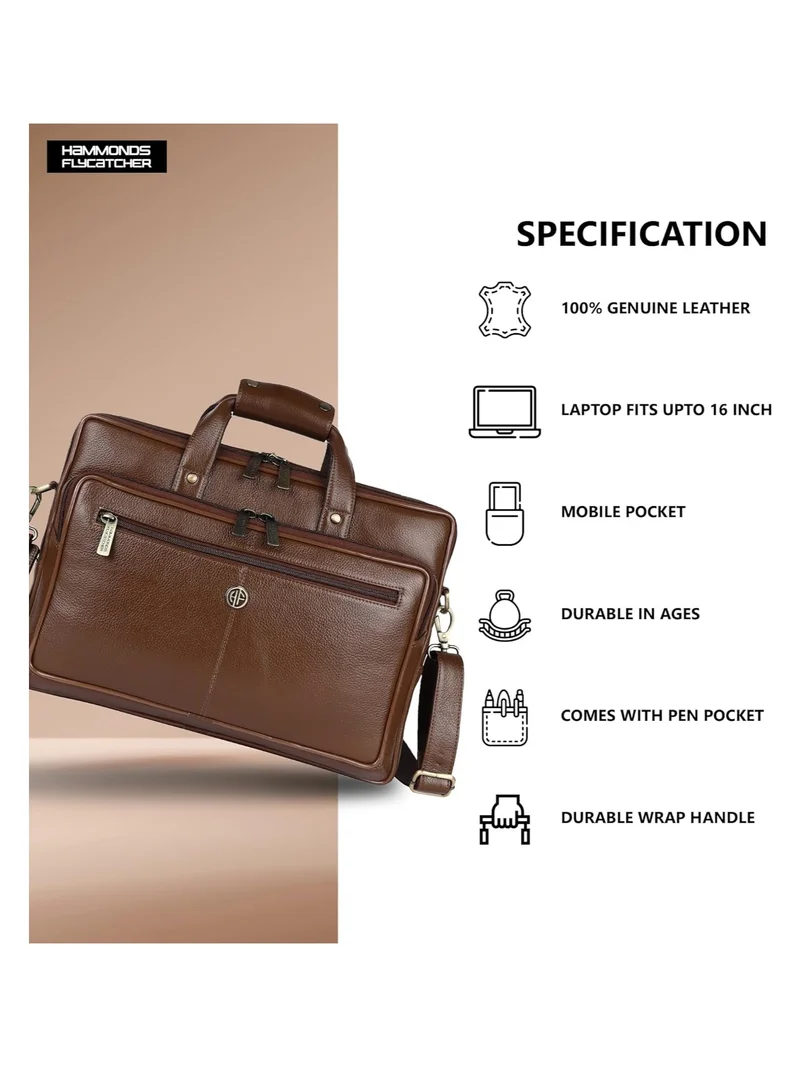 Hammonds Flycatcher  Leather Laptop Western Office Bag For Men,Brushwood-Fits Up To 14/15.6/16 Inch Laptop/Macbook-Laptop Messenger Bag/Side Shoulder With Adjustable Strap| M8C8  | Best Price UAE