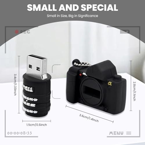 Fire Stone Novelty Cute Cartoon USB 2.0 Flash Drive Data Storage Memory Stick Camera Shape USB Stick Pendrive Gift (64GB, Camera Black) - Image 2