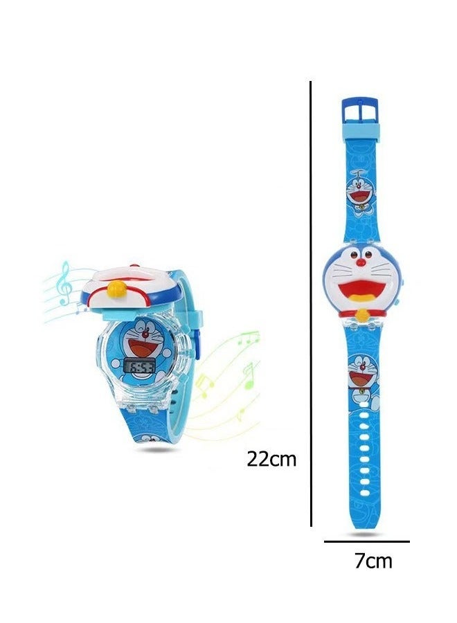 Doraemon Cartoon Children's Watch, Children's Watch Toy with Light Effect, Kids Electronic Watch with Music, Flip-top Cartoon Watch for Kids  - Image 1