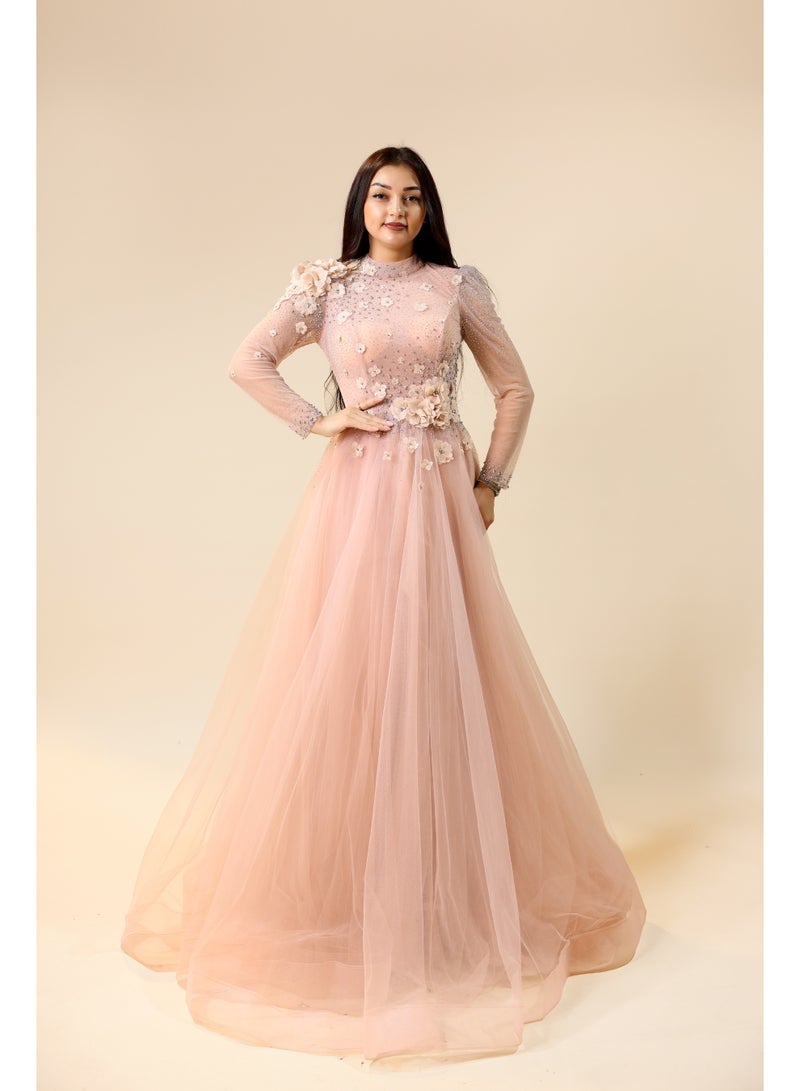 FAIZ COUTURE Elegant Tulle Gown with Floral Embellishments - Image 1