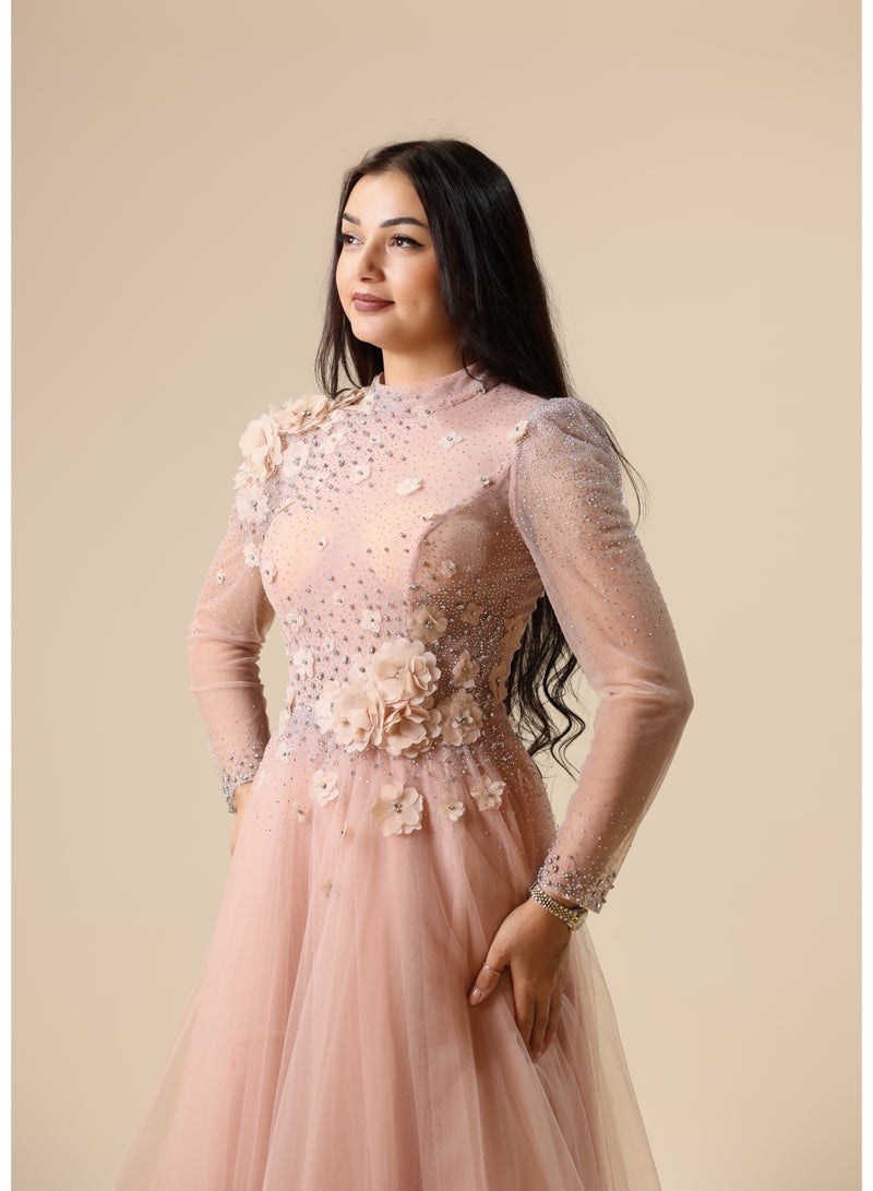 FAIZ COUTURE Elegant Tulle Gown with Floral Embellishments - Image 2