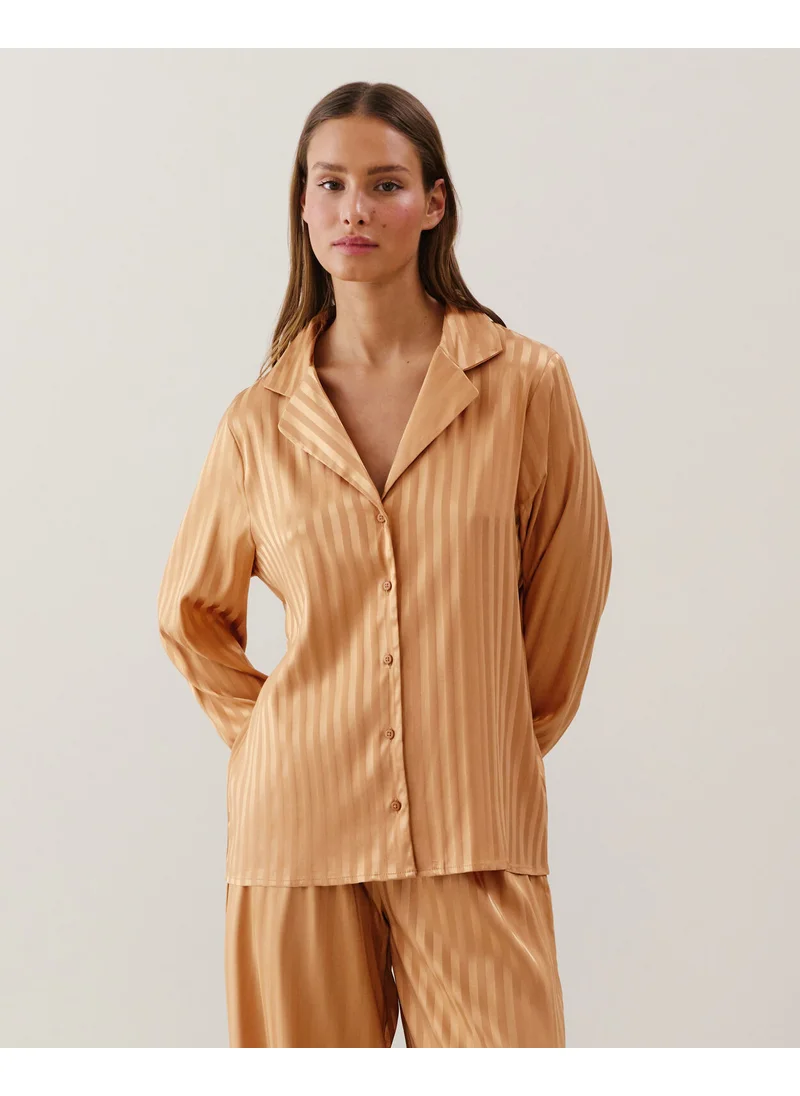 UNDIZ Striped satin shirt - light brown