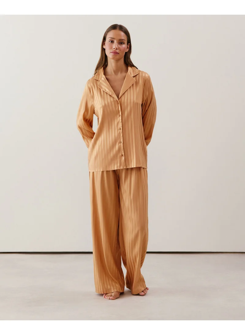 UNDIZ Striped satin shirt - light brown