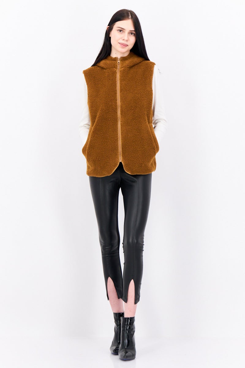 Asos Design Women Textured Sleeveless Sherpa Jacket, Brown  - Image 4